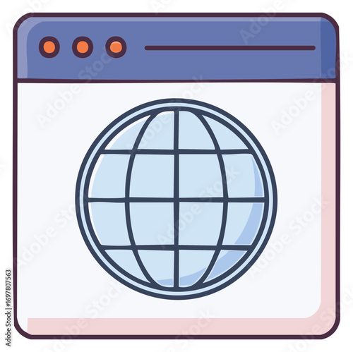 Internet browser window showcasing a global world connection icon, digital information technology