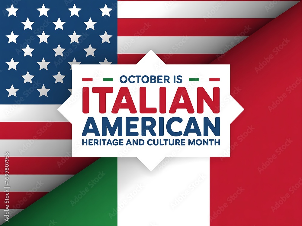 Fototapeta premium October is italian american heritage and culture month with flags illustration