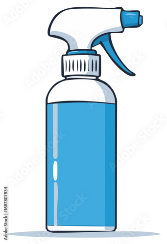 Illustration of a Spray Bottle with Blue Liquid for Cleaning and Disinfecting