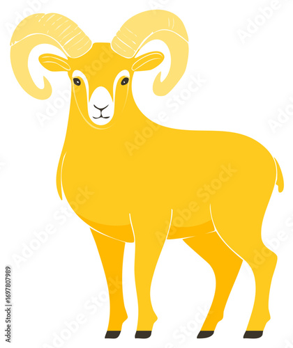 Stylized Golden Ram with Curled Horns Standing Proudly Isolated Graphic