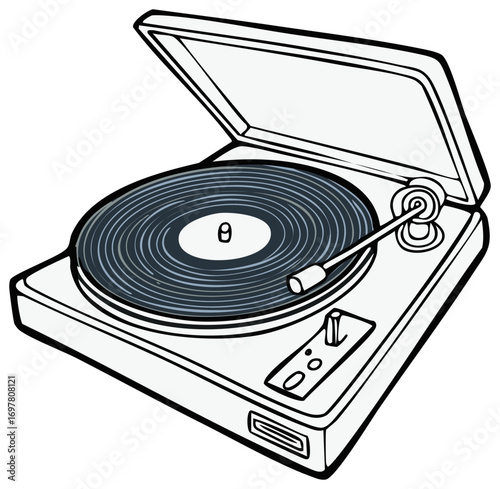 Retro Vinyl Record Player with Black Record for Music Listening, Vintage Sound System Icon