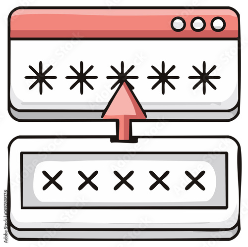 Digital password entry with asterisks and 'x' marks on screens, indicating secure login