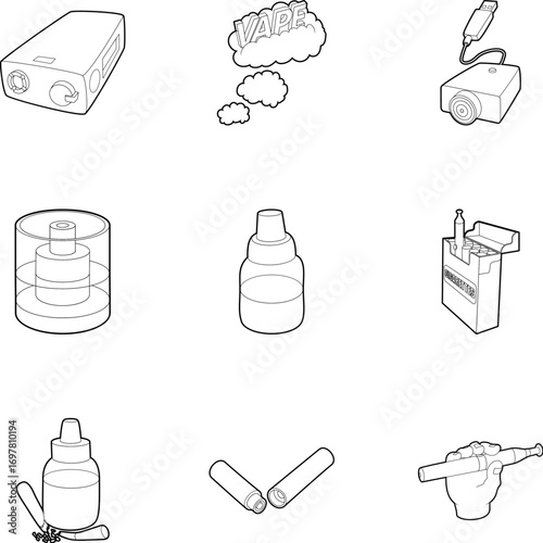 Electronic smoking cigarette icons set
