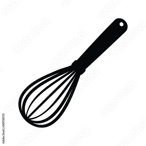 Black and white illustration of a kitchen whisk with a simple design, whisk silhouette vector illustration