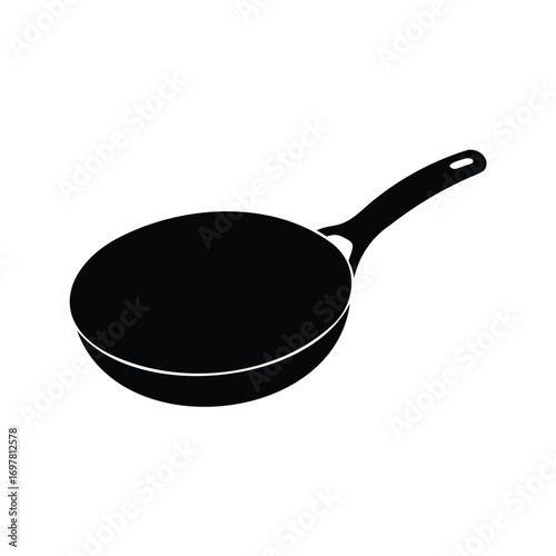 Black silhouette illustration of a frying pan isolated on a white background, frying pan silhouette vector illustration