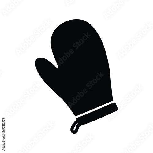 Graphic image of black oven mitt against plain white backdrop illustration, oven mitts silhouette vector illustration