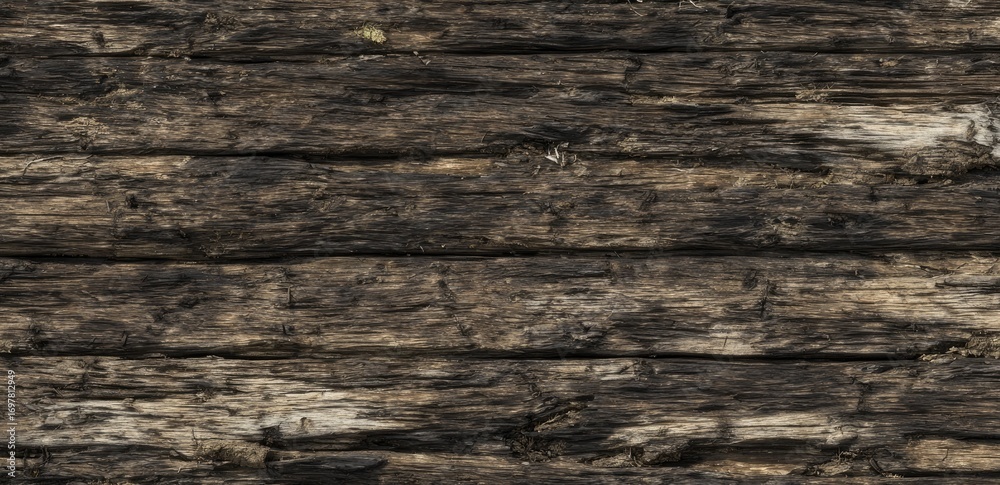 Naklejka premium Weathered, dark brown wood planks in horizontal rows