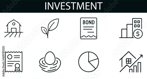 “Investment Icons – Real Estate, Bonds, Retirement Savings, Portfolio Growth & Financial Planning”