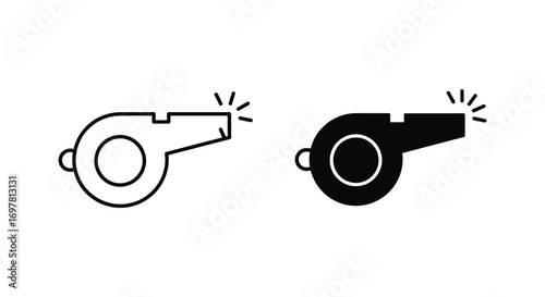 a simple illustration of two whistles one outlined one filled