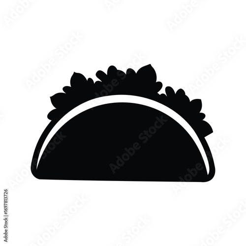 Stylized Black and White Icon of a Taco Filled with Toppings, taco with cilantro silhouette vector illustration