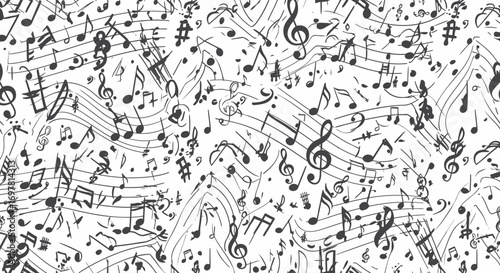 Vector Illustration of Flowing Musical Notes Sketch with G Clef