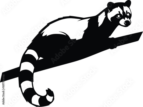 Vector silhouette of a badger on a tree branch