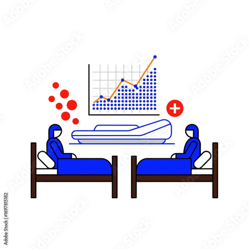 Vector art of medical graph and patients in hospital beds