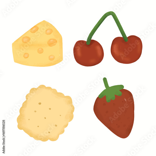 Hearty vegetarian cheese platter featuring fresh and pickled vegetables with biscuits cracker clipart.