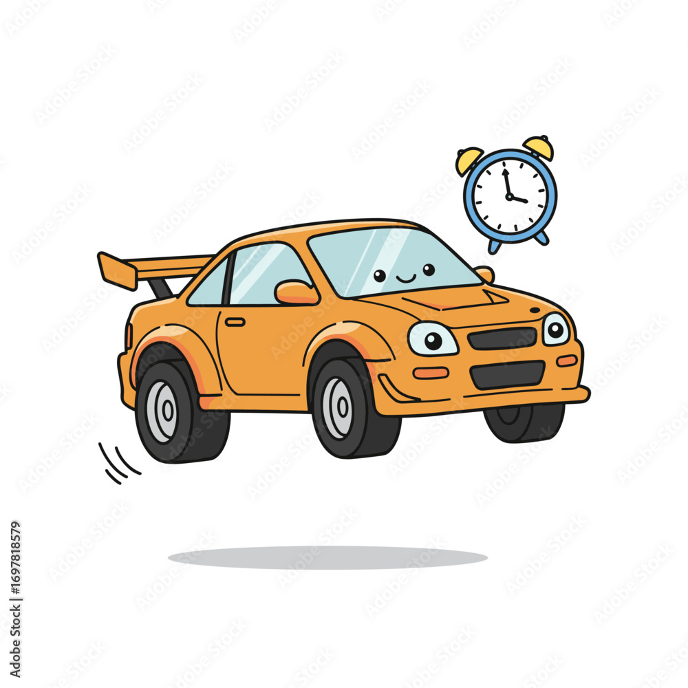 Naklejka premium Yellow cartoon car with timer illustration