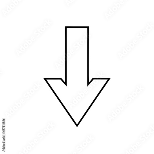 Simple outline of a downward pointing arrow on transparent background