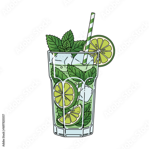 Mojito Cocktail Vector Illustration – Fresh Lime and Mint Drink Artwork