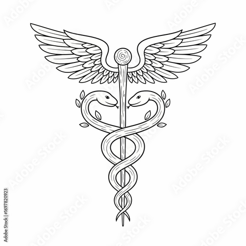 Caduceus medical symbol icon in flat line style, health care vector illustration