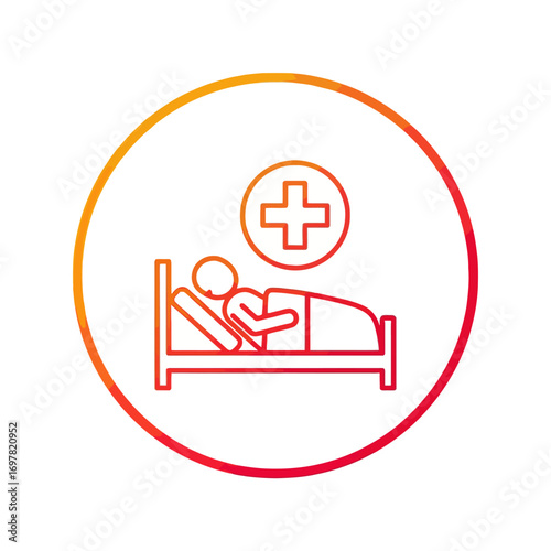 Vector art of patient in hospital bed with medical cross icon
