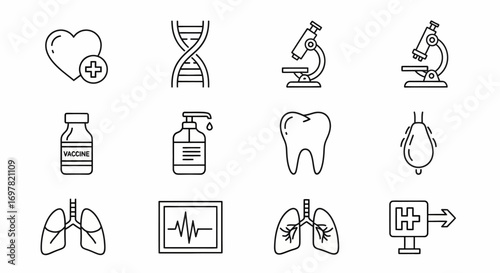 Healthcare and Medical Icon Set: Vector Line Art Symbols