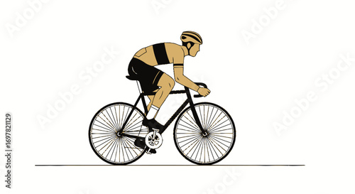 Illustration of a cyclist riding a bicycle, depicted in black and gold against a white background.