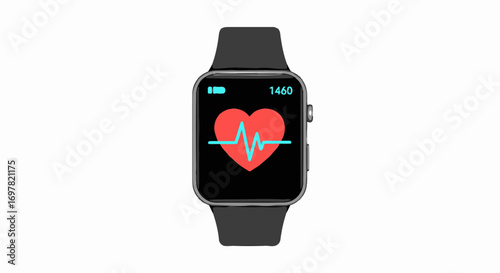 Isometric Flat Smartwatch Icon Set with Heart Rate Monitor