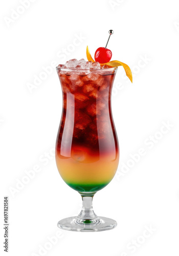 Wallpaper Mural Perfectly chilled Rum Runner cocktail with dark rum float, crushed ice, vibrant layers, red cherry, orange twist in a hurricane glass on a transparent background, no shadows. Commercial product Torontodigital.ca