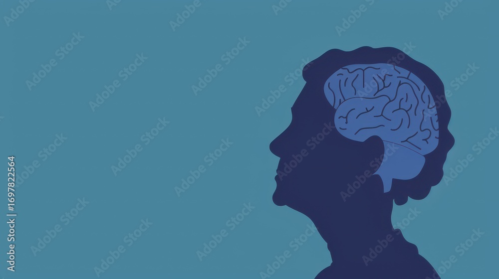 Obraz premium Alzheimer disease awareness month concept with human brain silhouette design for health campaign. Horizontal banner, free space for text. Brain dysfunction Memory loss, degenerative disorder
