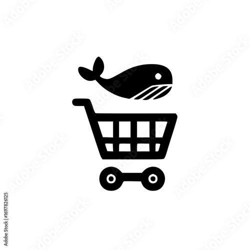 Vector illustration of shopping cart featuring whale icon for digital commerce and web applications