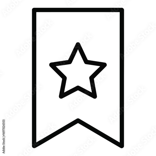 Simple bookmark icon with star symbol for favorites or achievements line art graphic element vector