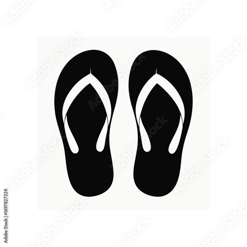 A pair of black and white flip flops image on transparent background silhouette