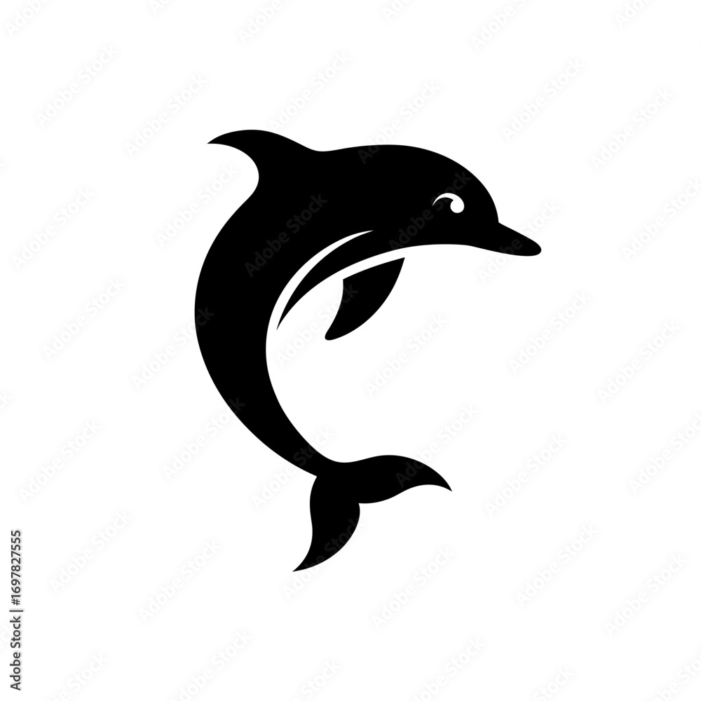 Fototapeta premium Silhouette of a jumping dolphin in black on transparent background