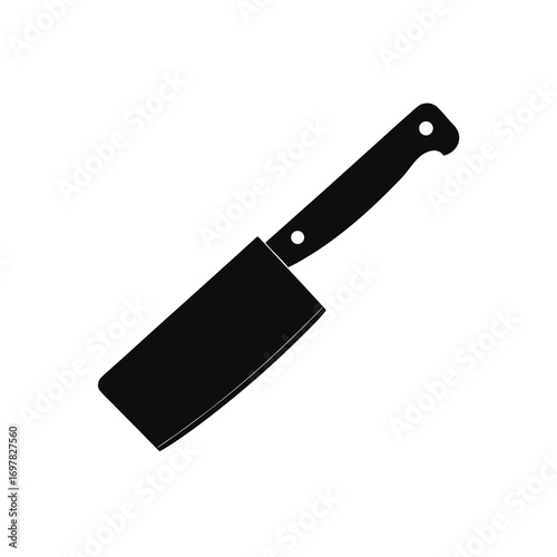 Black cleaver knife isolated on white view on transparent background silhouette