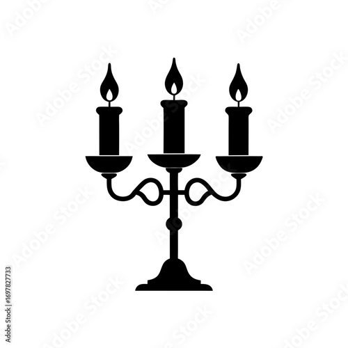Silhouette of a candelabra with candles on transparent background