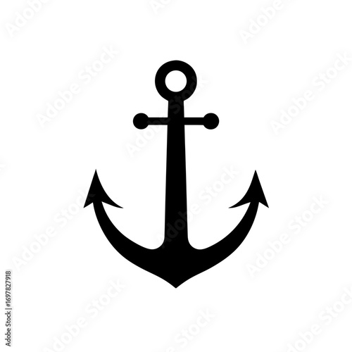 Illustration of a classic black anchor icon on transparent background silhouette