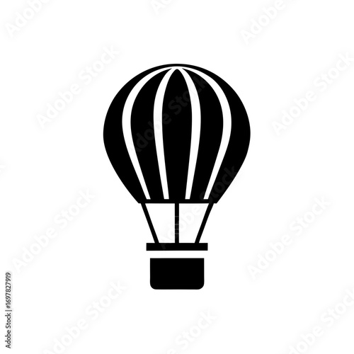 Simple black and white hot air balloon art on transparent background silhouette