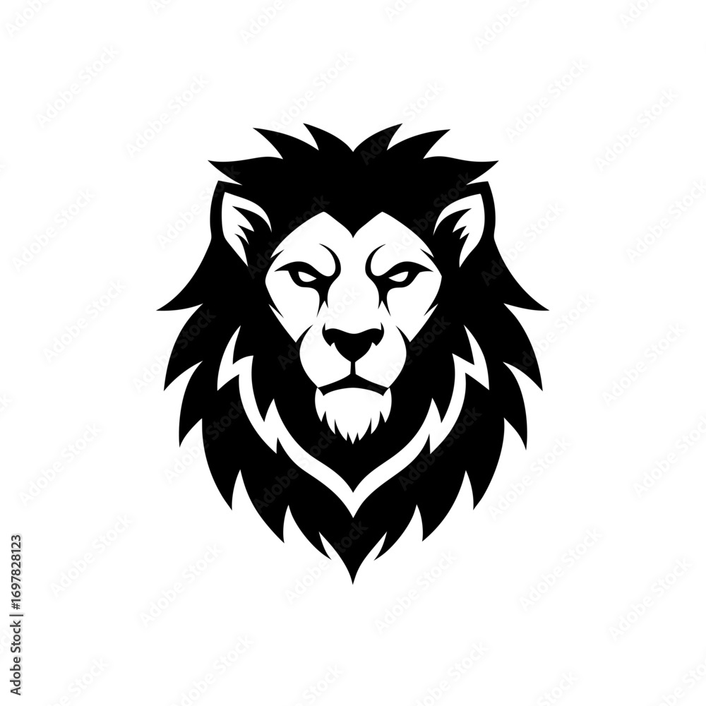 Fototapeta premium Illustration of a black and white lion head on transparent background silhouette