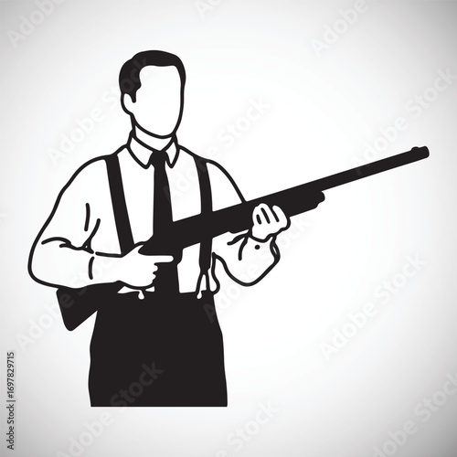 Silhouette of a man in suspenders holding a shotgun weapon