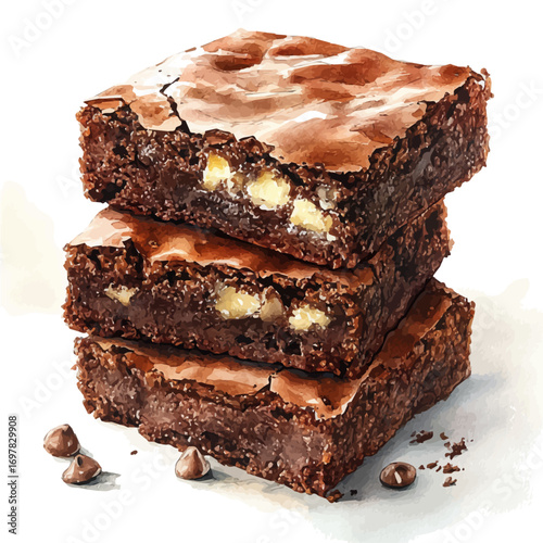 Brownies, watercolor painting vector, isolated on a white background.