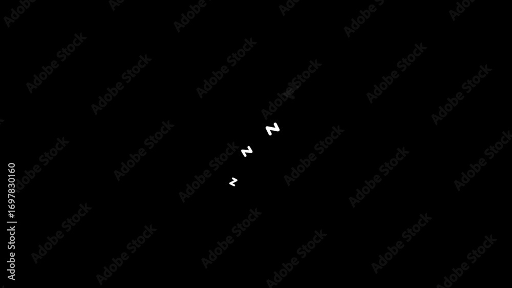 Small grey and white zzz symbols arranged diagonally on a black background sleep snoring