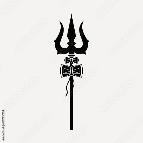 Silhouette of a Trishul, Hindu religious weapon, with decorative elements.