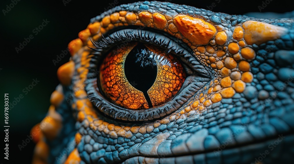 Naklejka premium Close-up lizard eye, vibrant colors