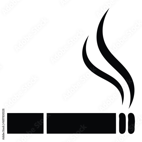 Smoking cigarette silhouette with wisps of smoke rising symbolizing addiction and danger vector