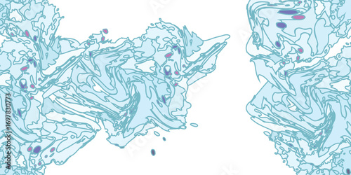 Abstract swirling blue forms on white background, resembling fluid motion or microscopic structures.