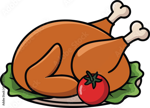 Roasted turkey dinner thanksgiving holiday food meal celebration vector art