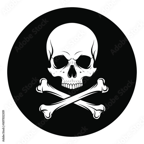 Skull and crossbones emblem symbol caution danger threat warning sign pirate icon vector