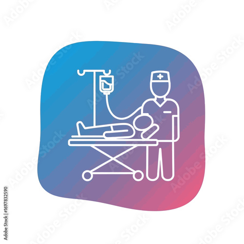 Vector art of medical professional attending to patient on a gurney with iv drip