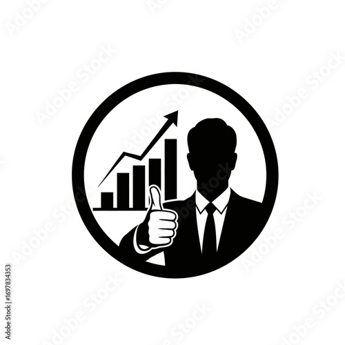 Vector art of businessman giving thumbs up with financial growth chart