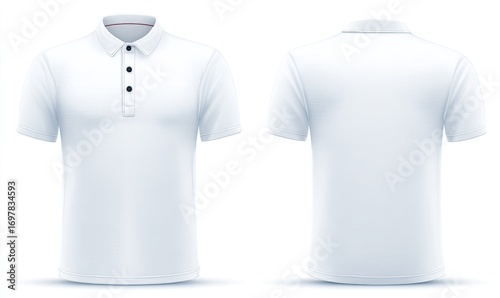 Front and back view of a white polo shirt