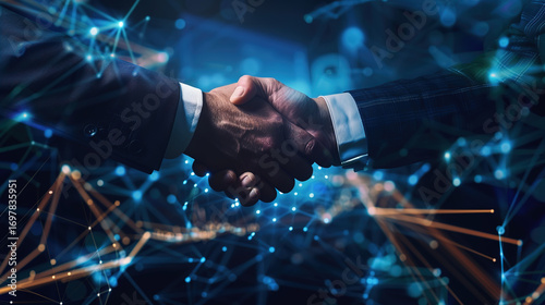 The two CEOs shook hands at the signing ceremony of the smart contract. The blockchain nodes of holographic projection were suspended on the signing board, and the flexible screen lined with the suit 